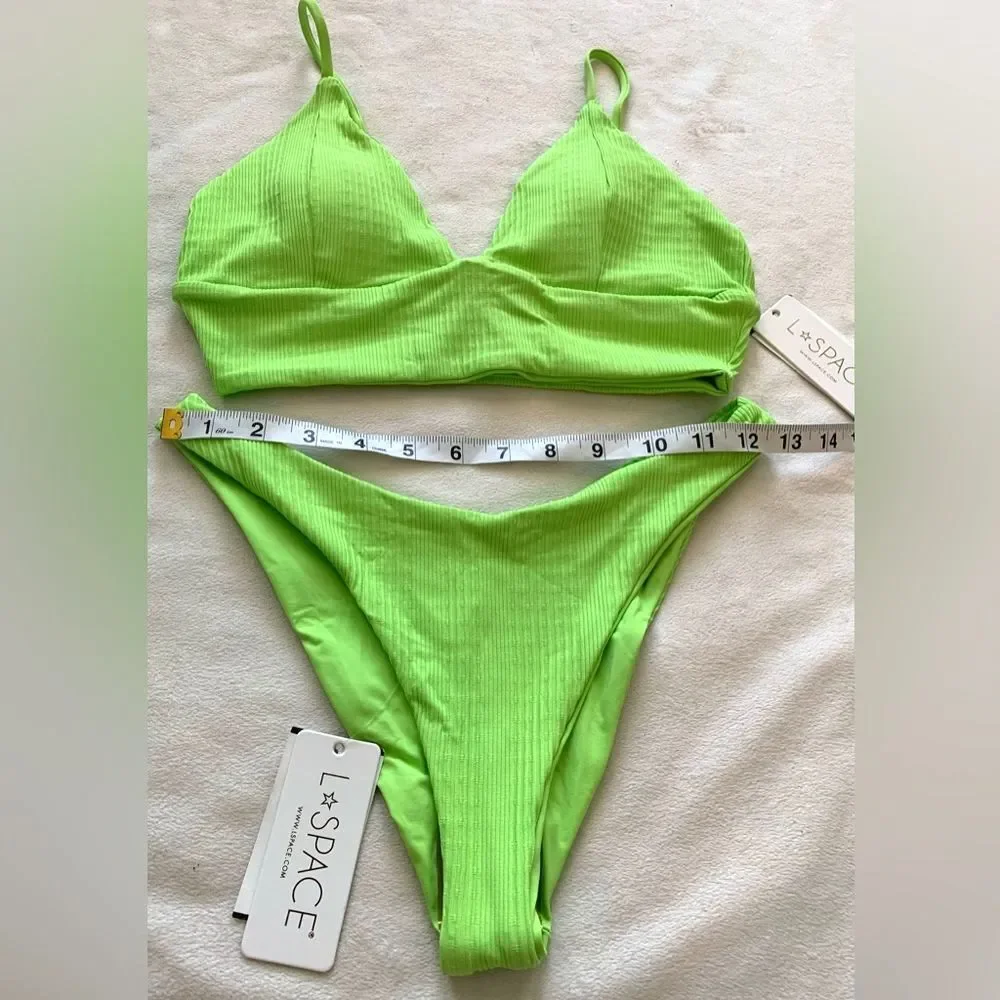 L*Space Bikini Set Winnie Rib Top & Cabana Bitsy Bottom Green Size Medium/Large